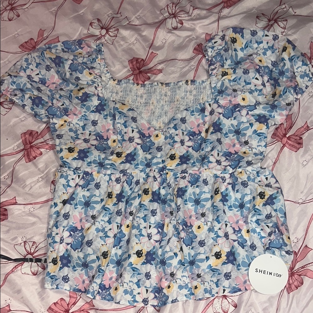 SHEIN Blue Floral Women's Top